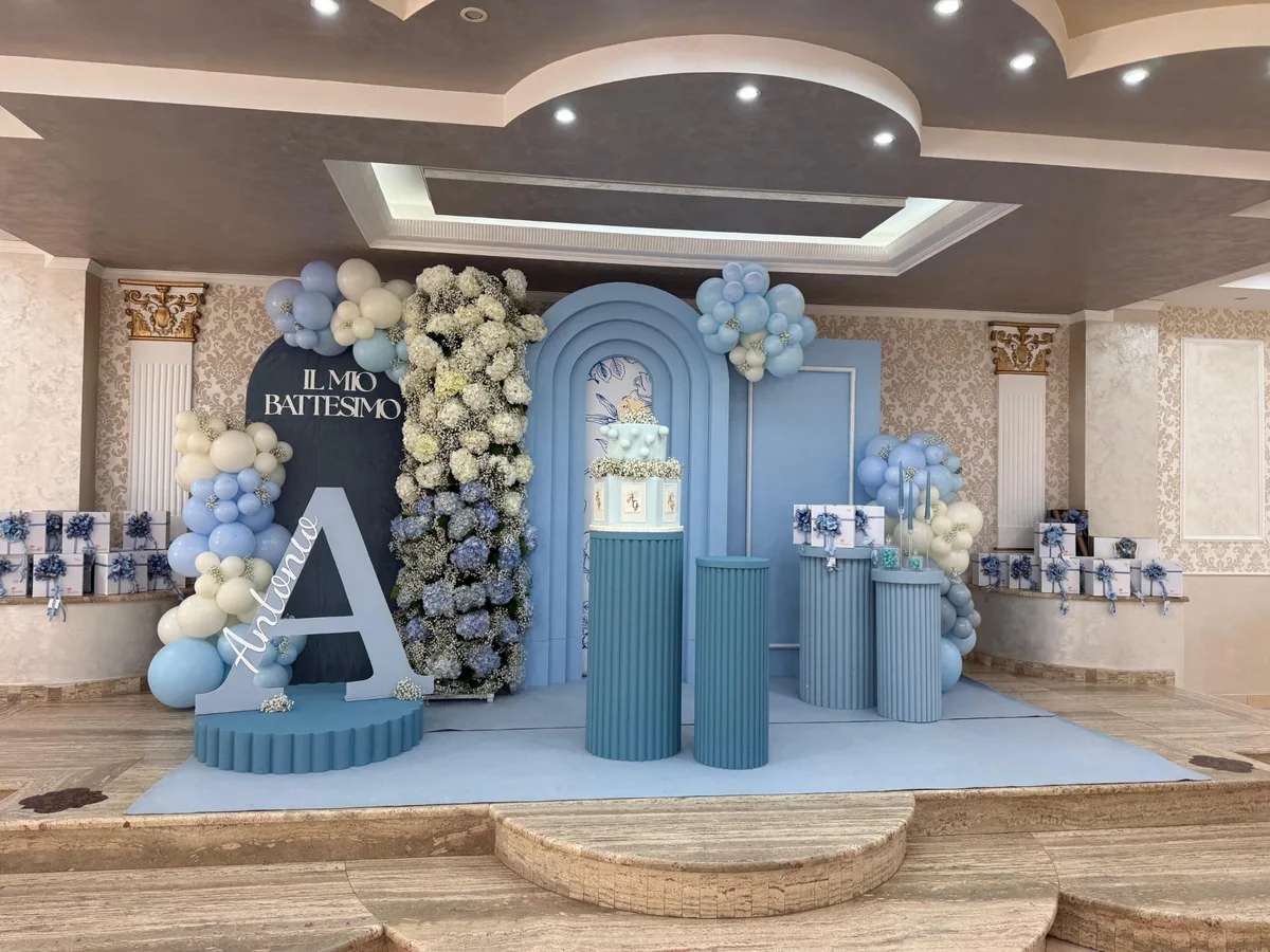 Allestimento battesimo azzurro